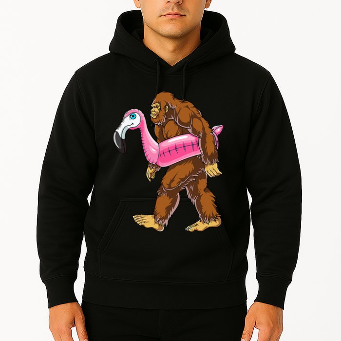 Pool Party Bigfoot Flamingo Wo Sasquatch Pink Float Hoodie