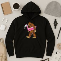 Pool Party Bigfoot Flamingo Wo Sasquatch Pink Float Hoodie