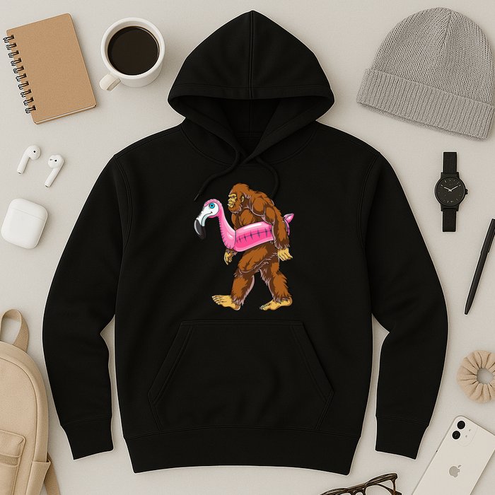 Pool Party Bigfoot Flamingo Wo Sasquatch Pink Float Hoodie
