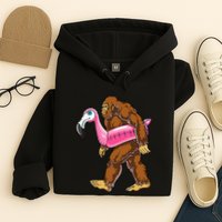 Pool Party Bigfoot Flamingo Wo Sasquatch Pink Float Hoodie