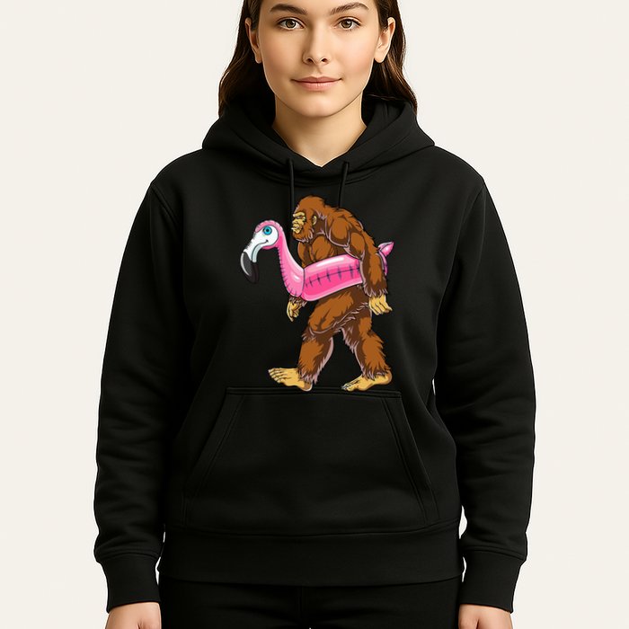 Pool Party Bigfoot Flamingo Wo Sasquatch Pink Float Hoodie