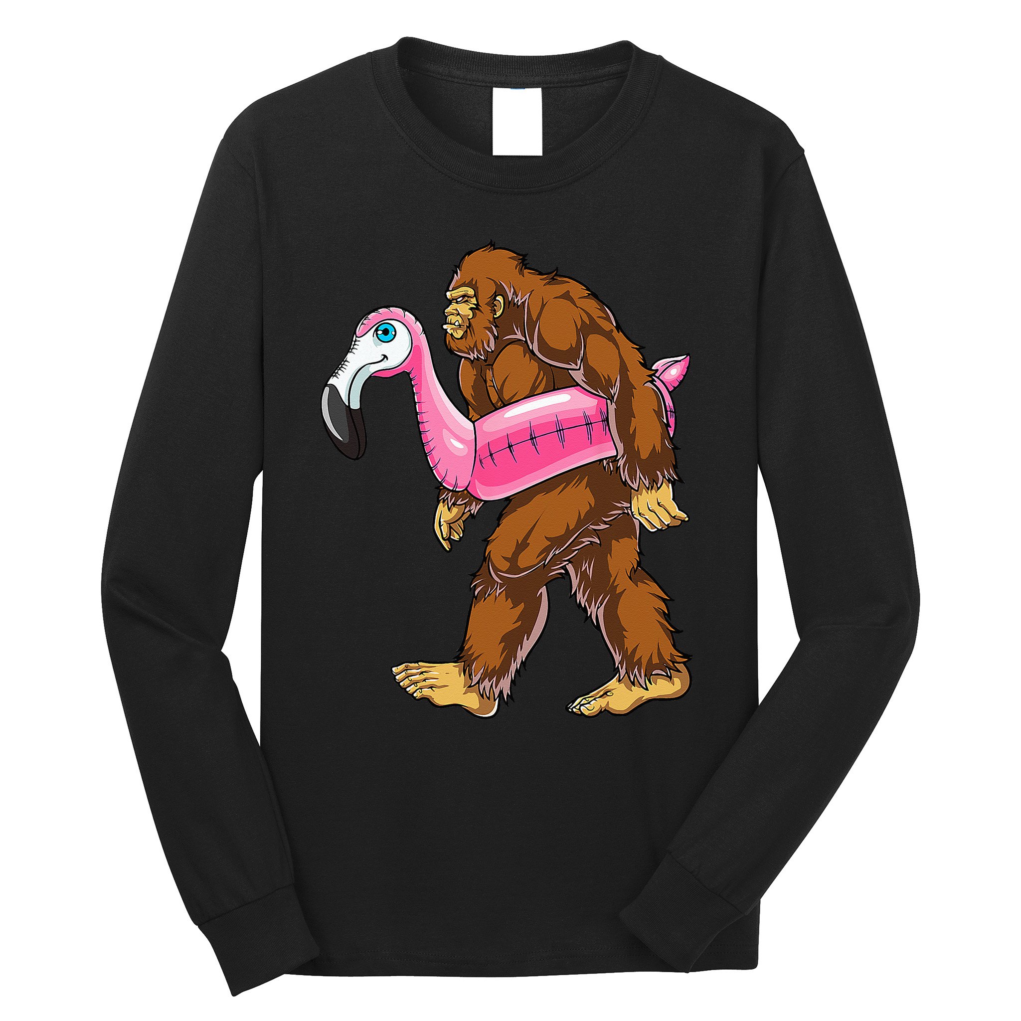 Pool Party Bigfoot Flamingo Wo Sasquatch Pink Float Long Sleeve Shirt