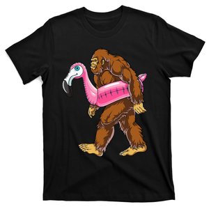 Pool Party Bigfoot Flamingo Wo Sasquatch Pink Float T-Shirt