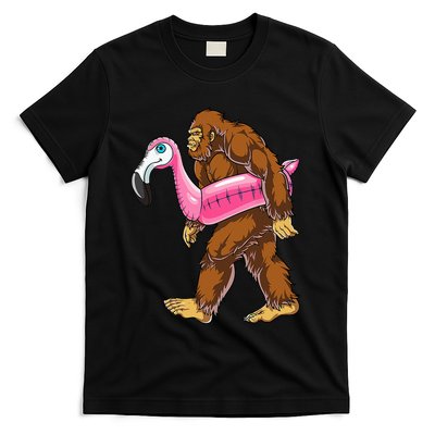 Pool Party Bigfoot Flamingo Wo Sasquatch Pink Float T-Shirt