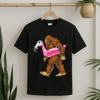Pool Party Bigfoot Flamingo Wo Sasquatch Pink Float T-Shirt