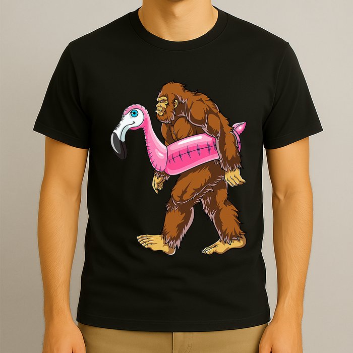 Pool Party Bigfoot Flamingo Wo Sasquatch Pink Float T-Shirt