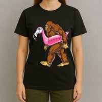 Pool Party Bigfoot Flamingo Wo Sasquatch Pink Float T-Shirt