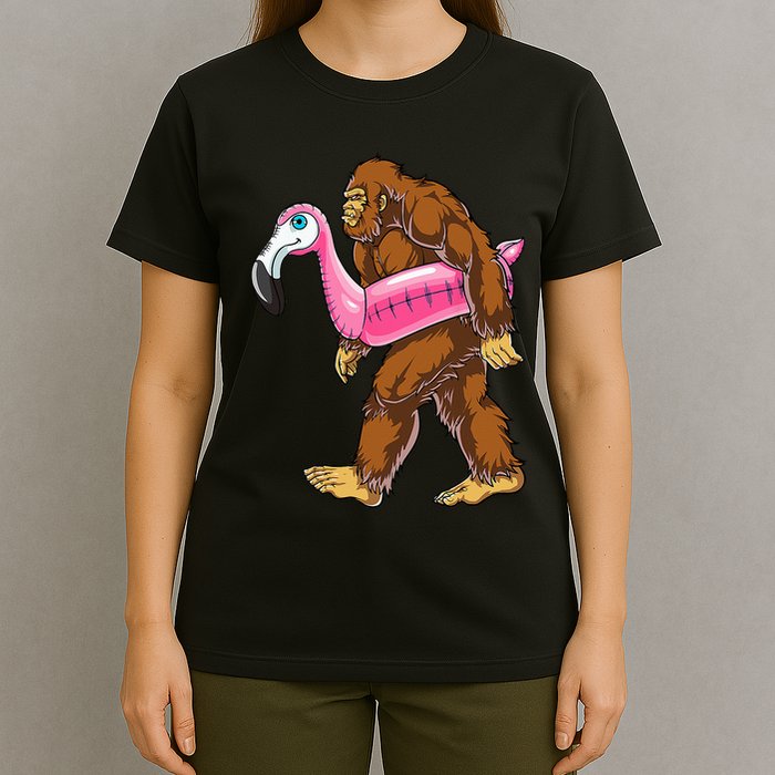 Pool Party Bigfoot Flamingo Wo Sasquatch Pink Float T-Shirt