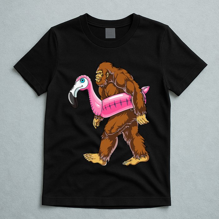 Pool Party Bigfoot Flamingo Wo Sasquatch Pink Float T-Shirt