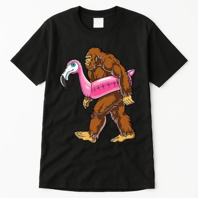 Pool Party Bigfoot Flamingo Wo Sasquatch Pink Float Tall T-Shirt