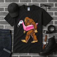 Pool Party Bigfoot Flamingo Wo Sasquatch Pink Float Tall T-Shirt