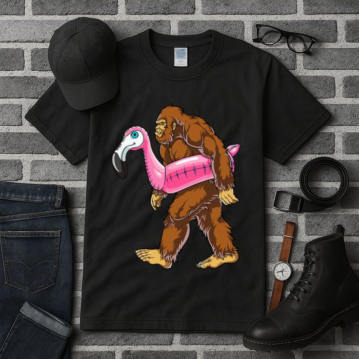 Pool Party Bigfoot Flamingo Wo Sasquatch Pink Float Tall T-Shirt