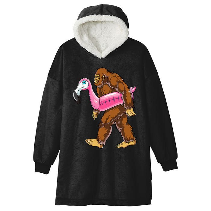 Pool Party Bigfoot Flamingo Wo Sasquatch Pink Float Hooded Wearable Blanket