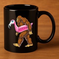 Pool Party Bigfoot Flamingo Wo Sasquatch Pink Float 11oz C Handle Ceramic Mug