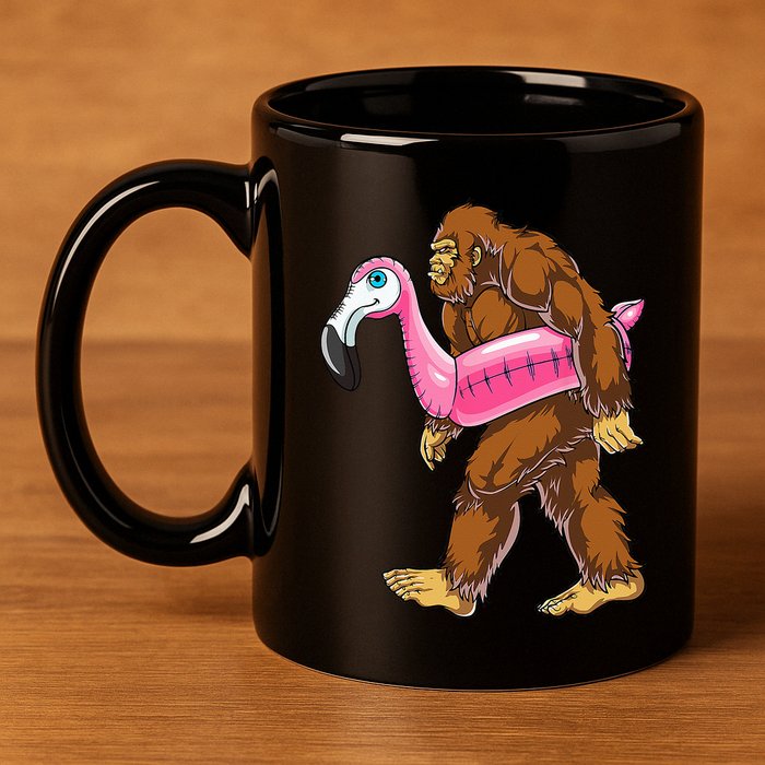 Pool Party Bigfoot Flamingo Wo Sasquatch Pink Float 11oz C Handle Ceramic Mug