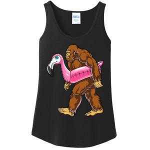 Pool Party Bigfoot Flamingo Wo Sasquatch Pink Float Ladies Essential Tank