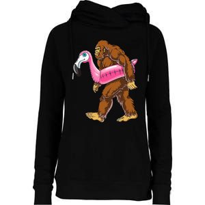 Pool Party Bigfoot Flamingo Wo Sasquatch Pink Float Womens Funnel Neck Pullover Hood