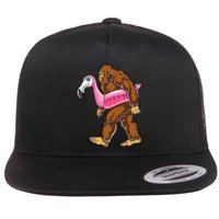 Pool Party Bigfoot Flamingo Wo Sasquatch Pink Float Flat Bill Trucker Hat