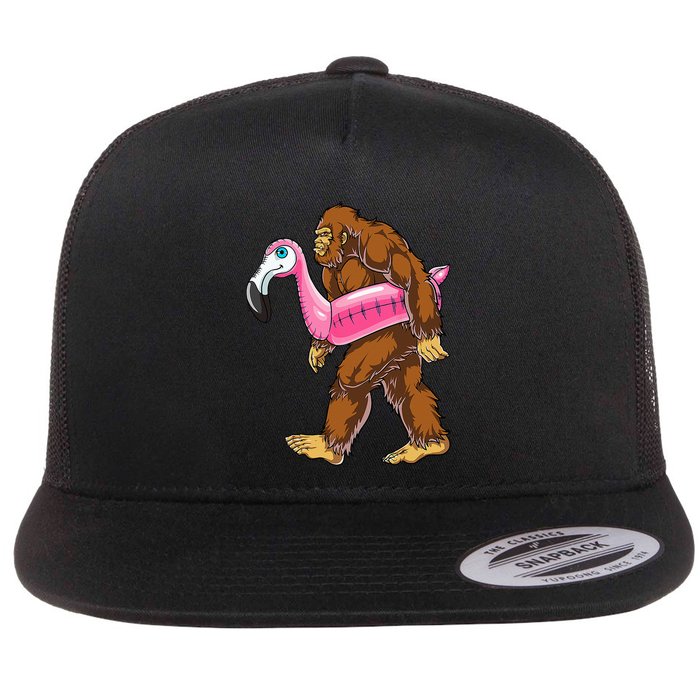Pool Party Bigfoot Flamingo Wo Sasquatch Pink Float Flat Bill Trucker Hat