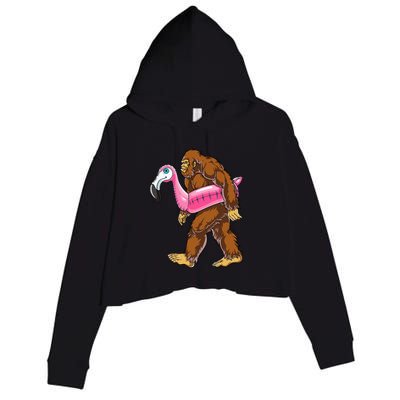Pool Party Bigfoot Flamingo Wo Sasquatch Pink Float Crop Fleece Hoodie