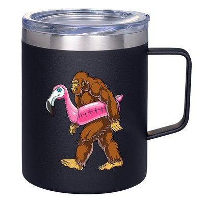 Pool Party Bigfoot Flamingo Wo Sasquatch Pink Float 12oz Stainless Steel Coffee Mug