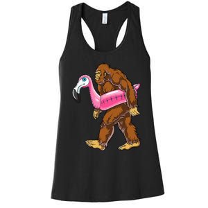 Pool Party Bigfoot Flamingo Wo Sasquatch Pink Float Women's Racerback Tank