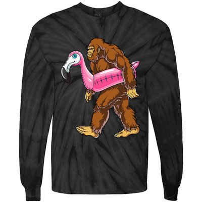 Pool Party Bigfoot Flamingo Wo Sasquatch Pink Float Tie-Dye Long Sleeve Shirt