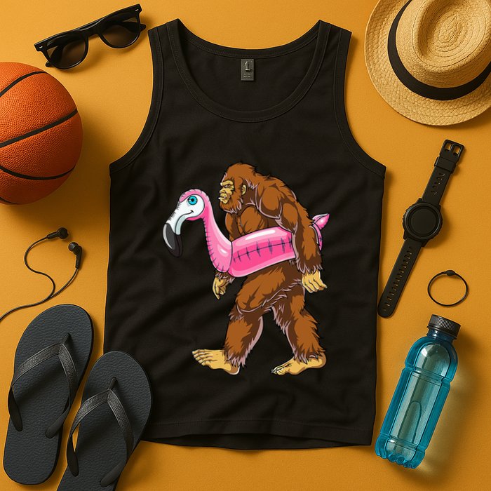 Pool Party Bigfoot Flamingo Wo Sasquatch Pink Float Tank Top