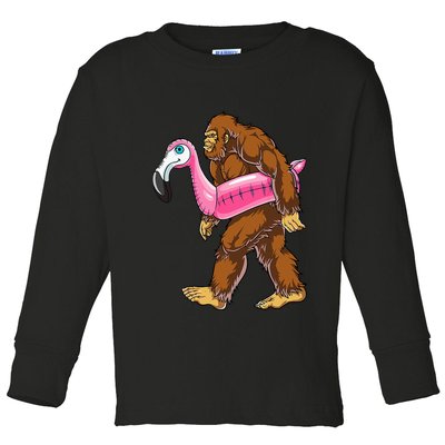 Pool Party Bigfoot Flamingo Wo Sasquatch Pink Float Toddler Long Sleeve Shirt