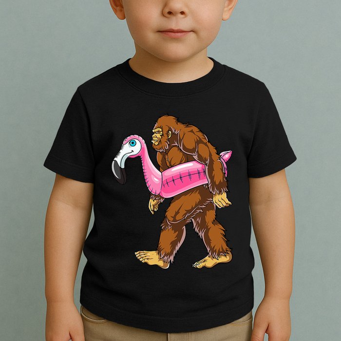 Pool Party Bigfoot Flamingo Wo Sasquatch Pink Float Toddler T-Shirt