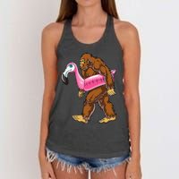 Pool Party Bigfoot Flamingo Wo Sasquatch Pink Float Women's Knotted Racerback Tank