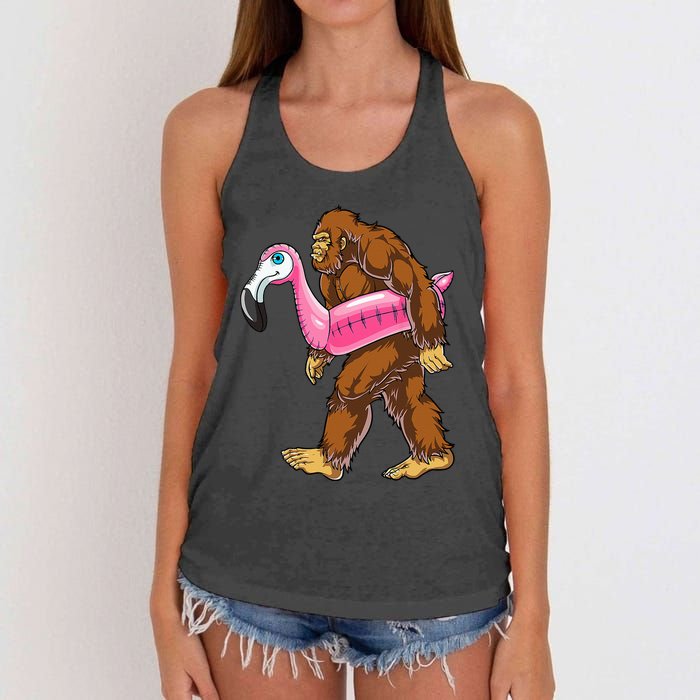 Pool Party Bigfoot Flamingo Wo Sasquatch Pink Float Women's Knotted Racerback Tank