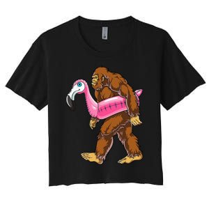 Pool Party Bigfoot Flamingo Wo Sasquatch Pink Float Women's Crop Top Tee