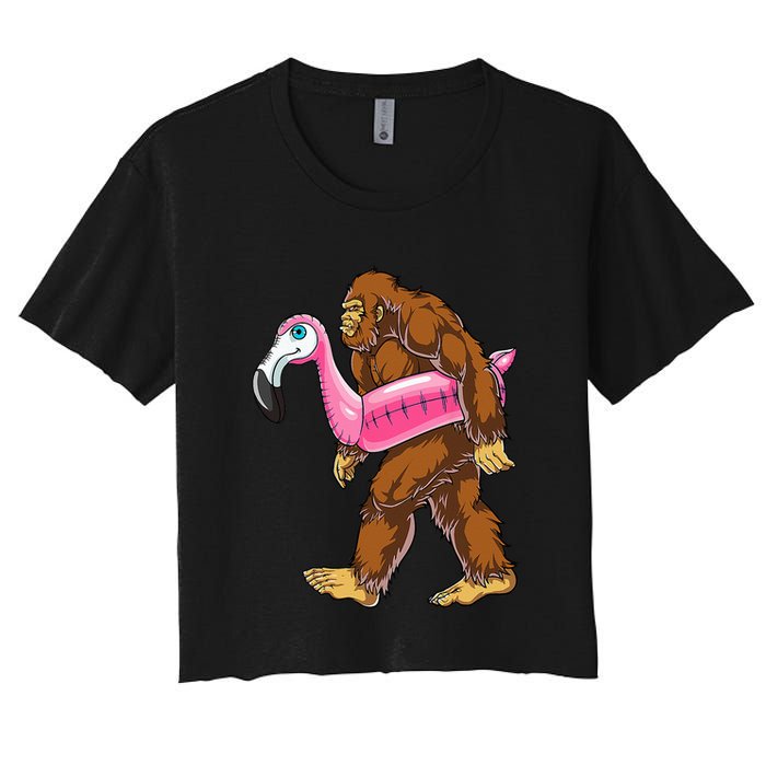 Pool Party Bigfoot Flamingo Wo Sasquatch Pink Float Crop Top