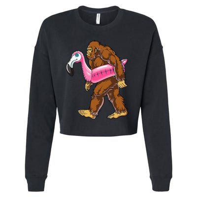 Pool Party Bigfoot Flamingo Wo Sasquatch Pink Float Cropped Pullover Crew