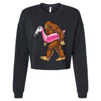 Pool Party Bigfoot Flamingo Wo Sasquatch Pink Float Cropped Pullover Crew