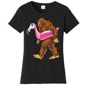 Pool Party Bigfoot Flamingo Wo Sasquatch Pink Float Women's T-Shirt