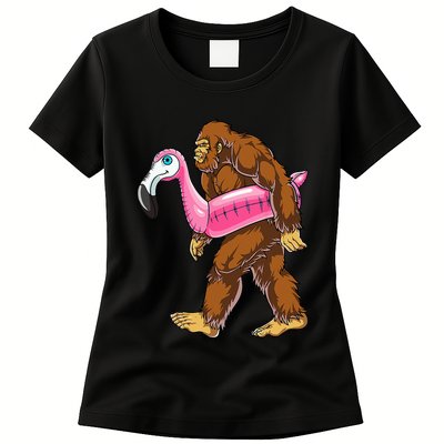 Pool Party Bigfoot Flamingo Wo Sasquatch Pink Float Womens T-Shirt