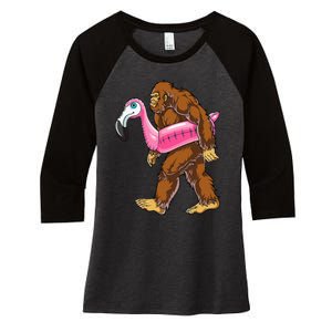 Pool Party Bigfoot Flamingo Wo Sasquatch Pink Float Women's Tri-Blend 3/4-Sleeve Raglan Shirt