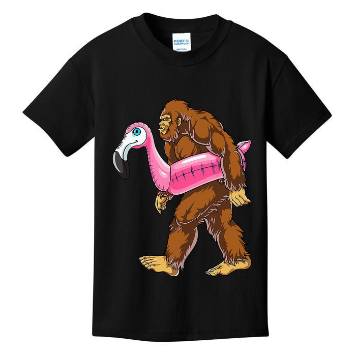 Pool Party Bigfoot Flamingo Wo Sasquatch Pink Float Kids T-Shirt