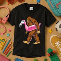 Pool Party Bigfoot Flamingo Wo Sasquatch Pink Float Kids T-Shirt