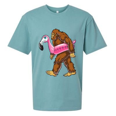 Pool Party Bigfoot Flamingo Wo Sasquatch Pink Float Sueded Cloud Jersey T-Shirt