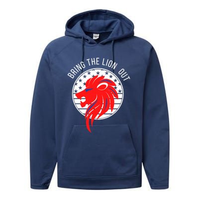 Patriot Party Bring The Lion Out American Conservative Maga Gift Performance Fleece Hoodie