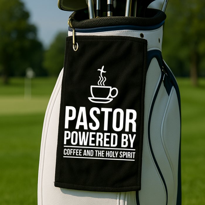 Pastor Powered By Coffe And The Holy Spirit Golf Towel