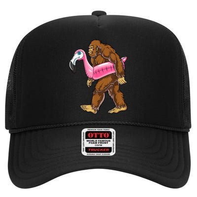 Pool Party Bigfoot Flamingo Men Women Sasquatch Pink Float High Crown Mesh Back Trucker Hat