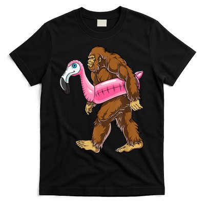 Pool Party Bigfoot Flamingo Men Women Sasquatch Pink Float T-Shirt