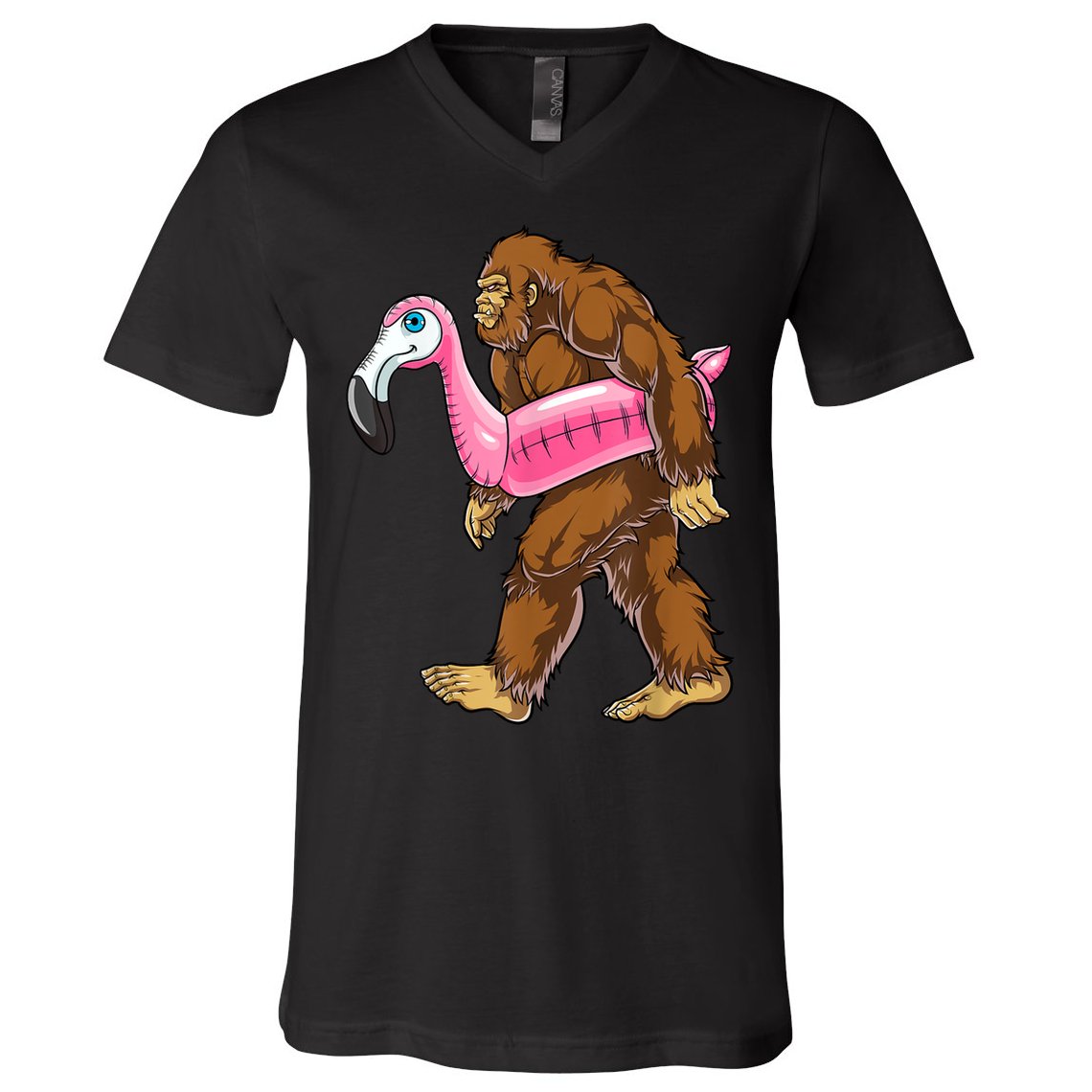 Pool Party Bigfoot Flamingo Men Women Sasquatch Pink Float V-Neck T-Shirt