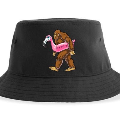 Pool Party Bigfoot Flamingo Men Women Sasquatch Pink Float Sustainable Bucket Hat