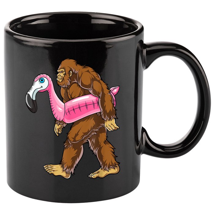 Pool Party Bigfoot Flamingo Men Women Sasquatch Pink Float 11oz C Handle Ceramic Mug