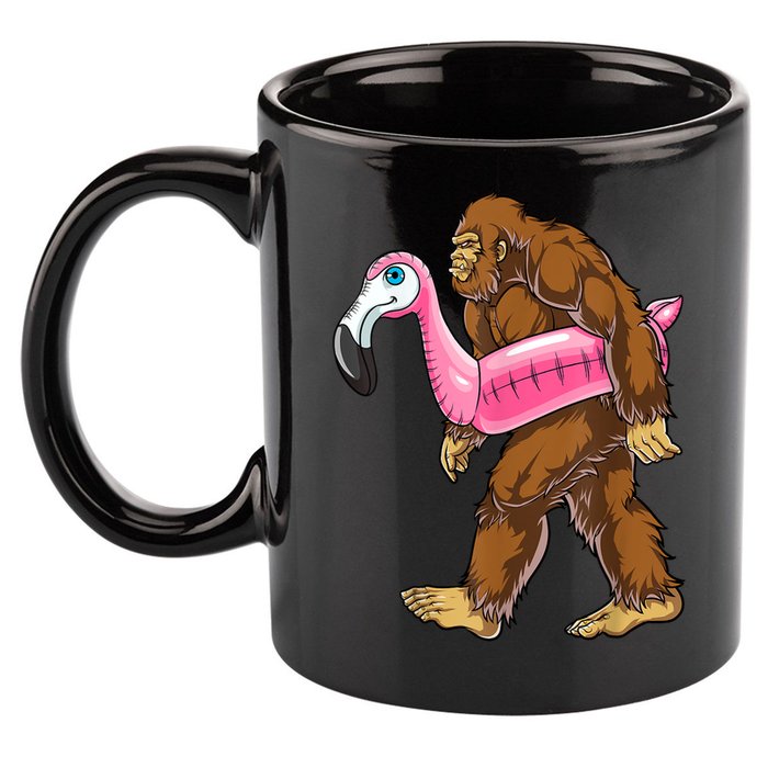 Pool Party Bigfoot Flamingo Men Women Sasquatch Pink Float 11oz C Handle Ceramic Mug